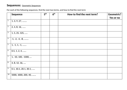 Sequences worksheets for Foundation with answers