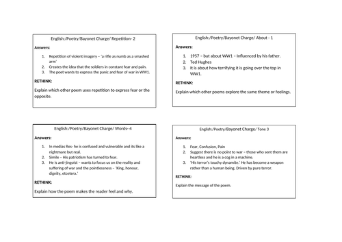 Revision Flash Cards for AQA Power and Conflict Anthology 14  poems