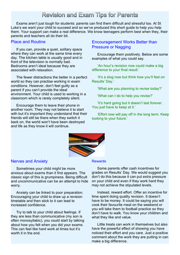 Revision and exam tips for parents
