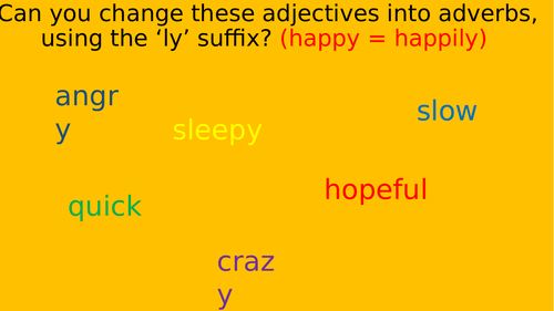 Recapping the Year 2 suffixes 'ly', 'ful', 'less', 'er', 'est', 'ing' and 'ed'