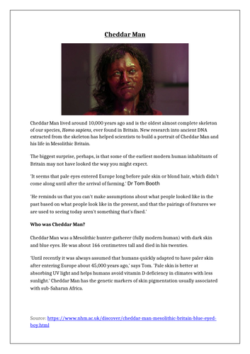 Cheddar Man worksheet