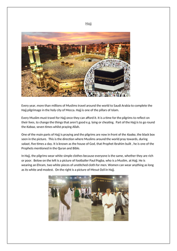 Hajj worksheet Islam RE