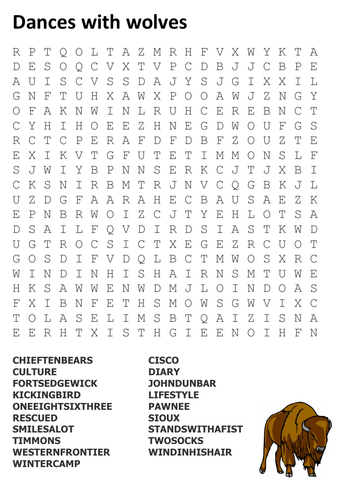 Dances with wolves Word Search