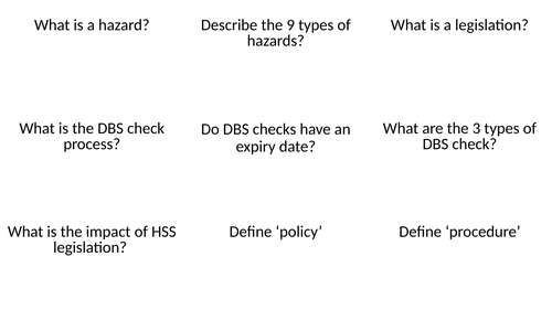 Cambridge Technicals Health and Social Care L3 Unit 3 Health, Safety and Security Revision cards