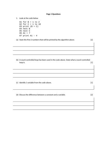 2.1 Algorithms/Pseudocode Exam Style Questions and Answers