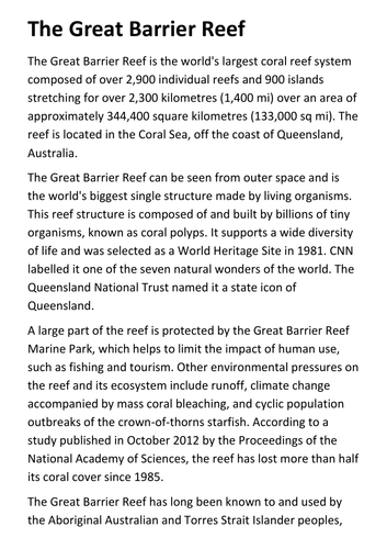 The Great Barrier Reef Handout