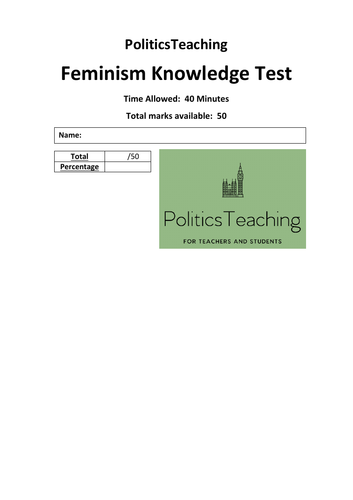 Feminism 50 Mark Knowledge Test (with Answers) 2019 - Non Editable