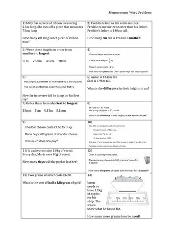 Measurement Word Problems - SATs Style - Year 6