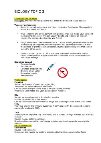 Biology AQA GCSE topic 3 WITH required practicals