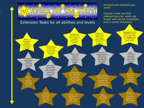 Differentiated science extension tasks in a poster format for display