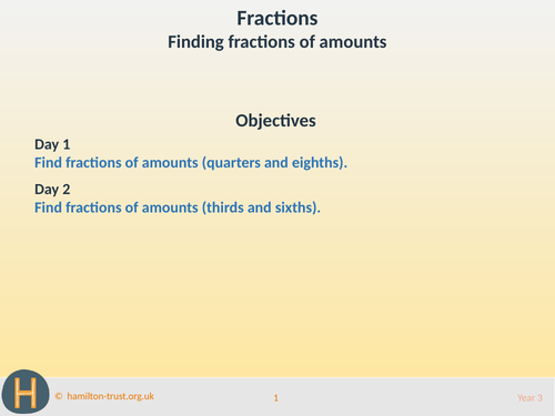 Finding fractions of amounts - Teaching Presentation - Year 3