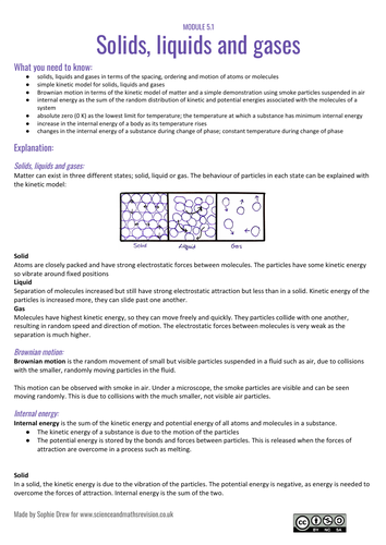 Solids, liquids and gases sheet A Level physics