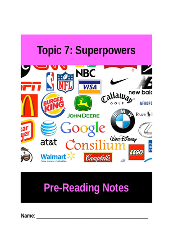 Pre-reading homework booklet for Superpowers unit