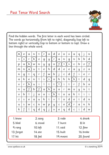 Irregular past tense wordsearch