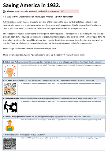 Great Depression - America in Crisis Activity