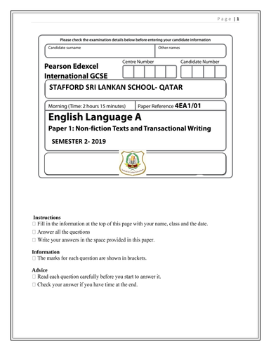 IGCSE English non fiction paper