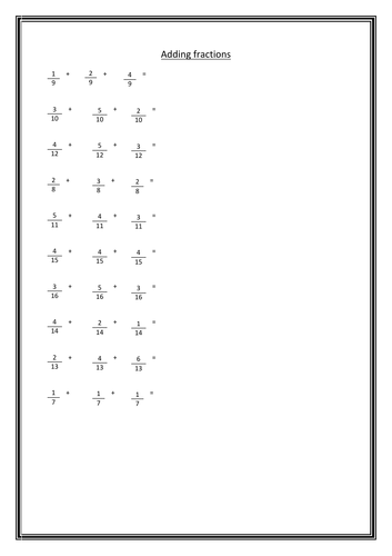 Adding fractions with like denominators