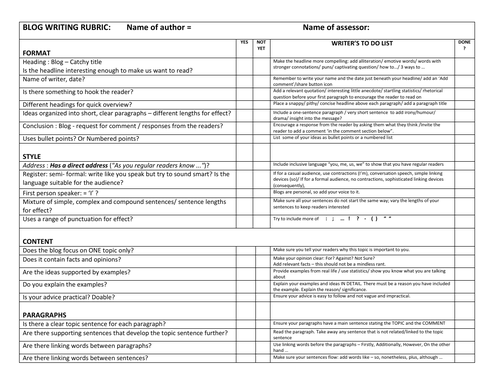 IB ENGLISH B TEXT TYPES: Blog Writing Rubric