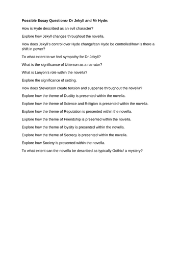 Practice exam questions, Jekyll and Hyde