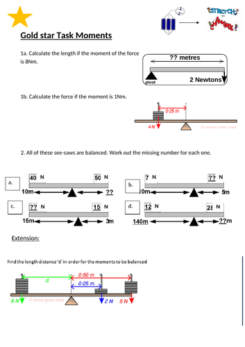 GCSE Moments differentiated tasks