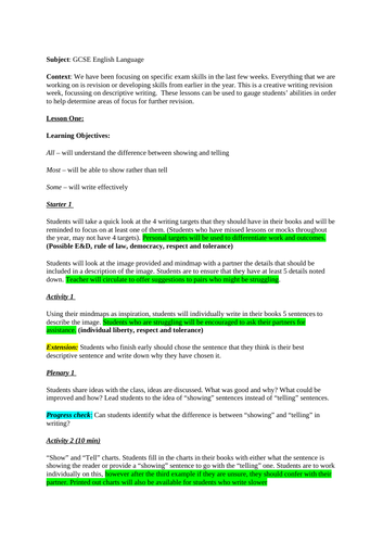 Creative Writing: Show vs Tell (3 full lessons)