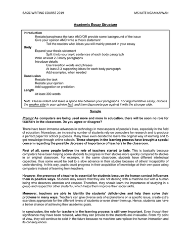 essay structure exercises