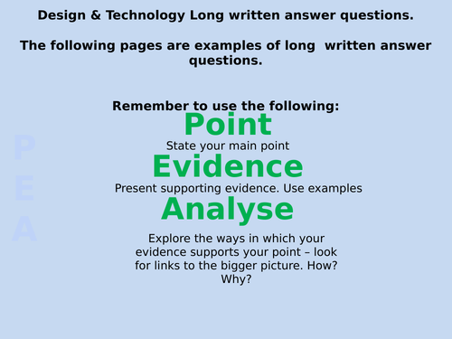 AQA DESIGN & TECHNOLOGY LONG WRITTEN QUESTIONS and EXAMPLE answers