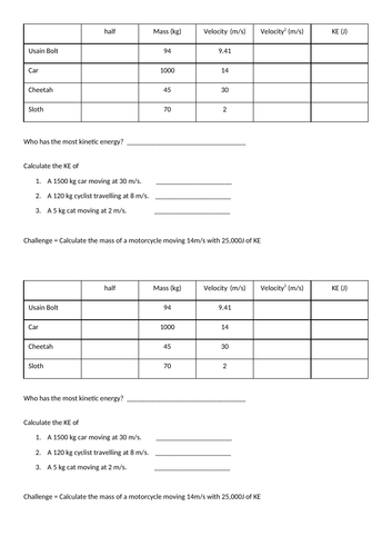 Kinetic Energy Calculations Recap