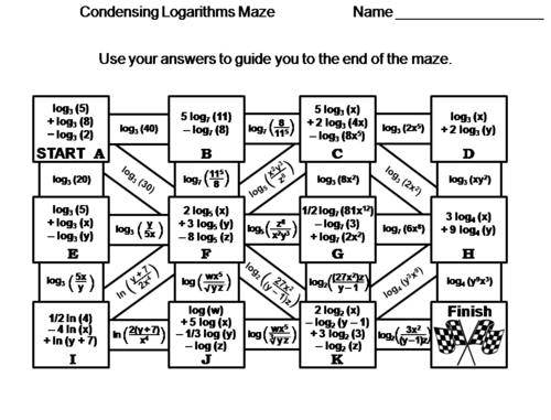 Condensing Logarithms Activity: Math Maze | Teaching Resources