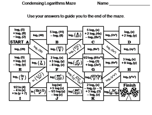 Condensing Logarithms Activity: Math Maze