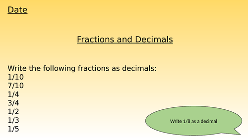 Fraction and Decimal Revision Slides (Year 6)