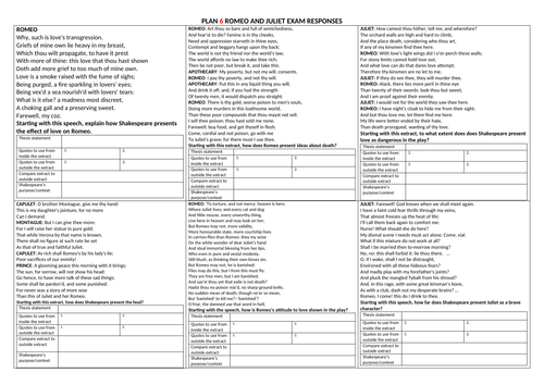 Romeo and Juliet 6 exam questions on one A3 page (2026-27 predictions)