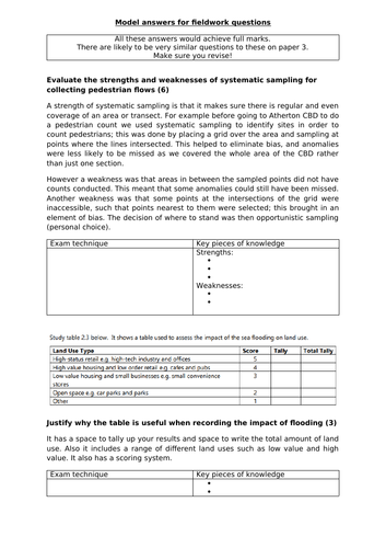 Model answers for Geography Eduqas B Component 3 exam