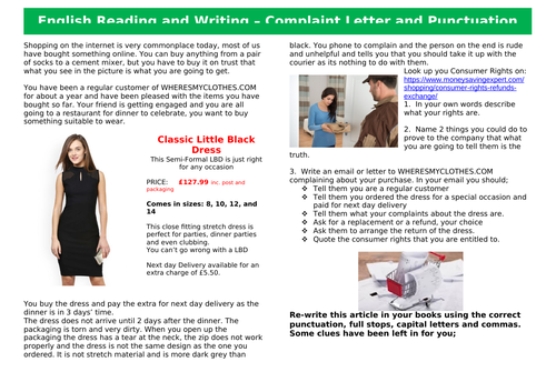 Functional Skills English Reading and Writing EL3-L1 - Writing a Complaint Letter