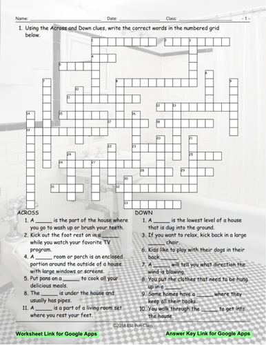 House Rooms-Furniture Interactive Crossword Puzzle for Google Apps