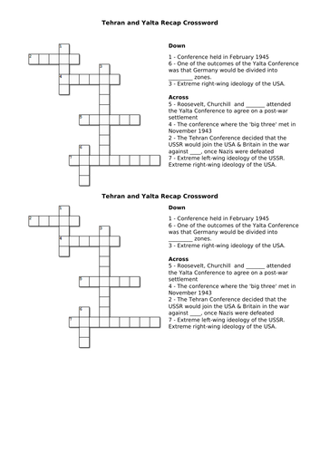 Cold War - Tehran and Yalta Recap Crossword