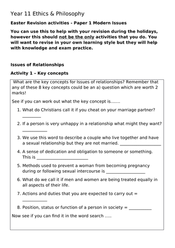 Revision activities GCSE religious studies