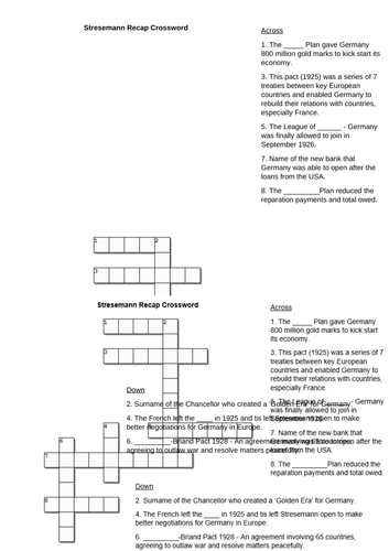 Stresemann Recap Crossword