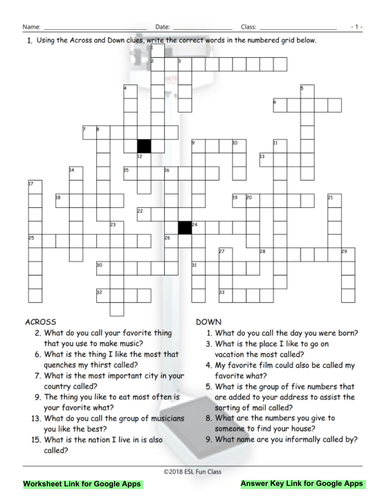 Personal Information Interactive Crossword Puzzle for Google Apps