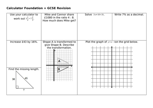 Gcse Calculator Revision Mats Higher And Foundation Teaching Resources