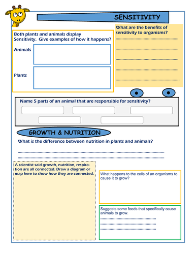 Best Worksheet on Classification (Sensitivity-Growth-Nutrition) lesson