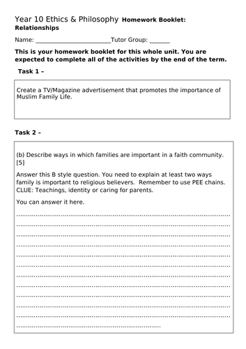 Activity booklet Relationships Christianity and Islam
