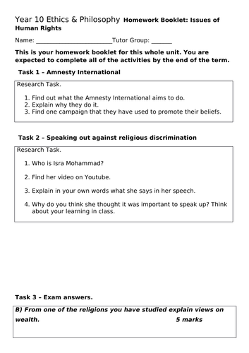 Activity booklet Human Rights Christianity and Islam