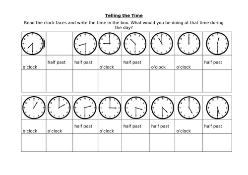 telling the time worksheet teaching resources