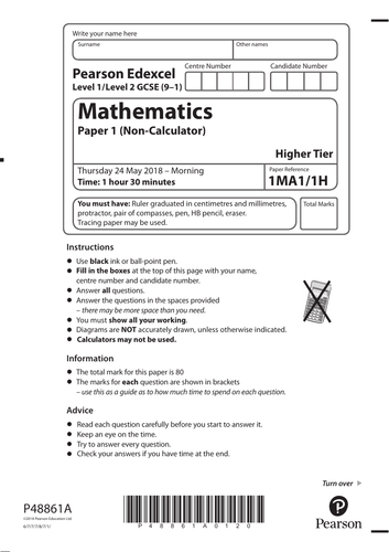 EDEXCEL GCSE MATHS PRACTICE PAPER 1 WITH ANSWERS | Teaching Resources