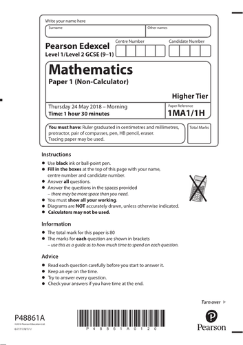 EDEXCEL GCSE MATHS PRACTICE PAPER 1  WITH ANSWERS