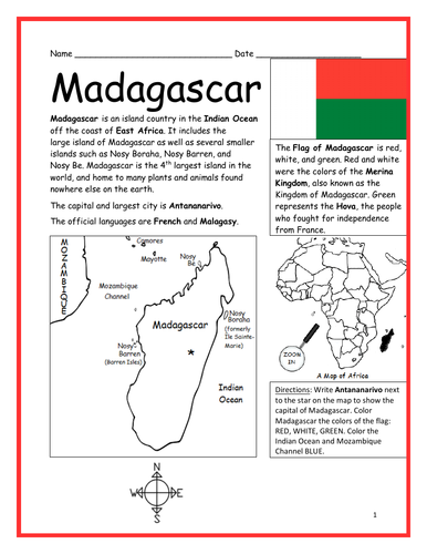 MADAGASCAR - Introductory Geography Worksheet