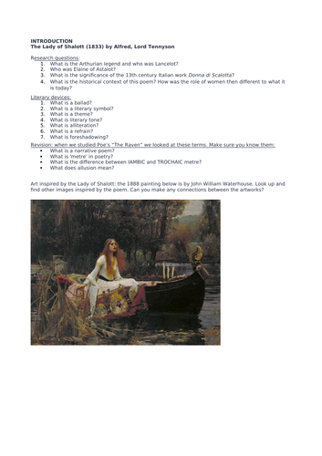 Introduction to Tennyson's 'The Lady of Shalott'