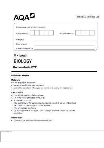 A LEVEL BIOLOGY - KIDNEYS / HOMEOSTASIS CHALLENGING APPLICATION PAPER