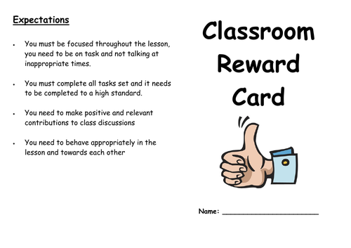 Classroom reward card | Teaching Resources